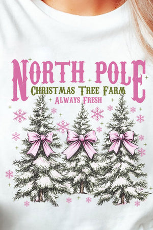 Pink North Pole Christmas Tree Farm Heavy Cotton Long Sleeve Adult T-Shirt - Wholesale Accessory Market