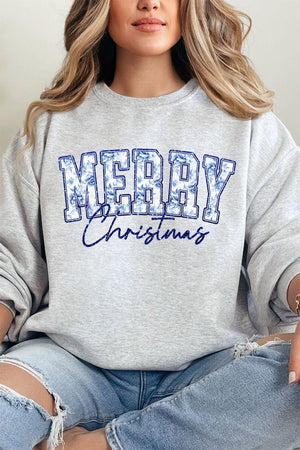 Chinoiserie Blue Merry Christmas Unisex NuBlend Crew Sweatshirt - Wholesale Accessory Market