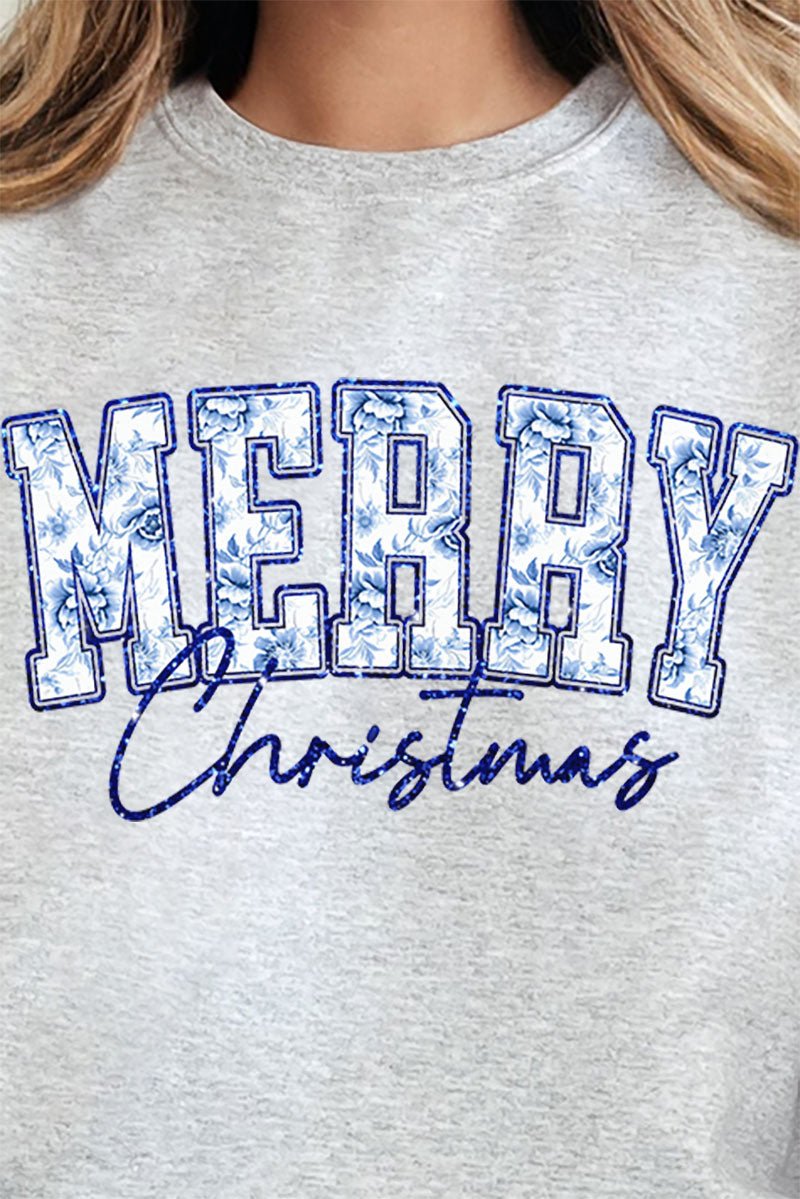 Chinoiserie Blue Merry Christmas Unisex NuBlend Crew Sweatshirt - Wholesale Accessory Market