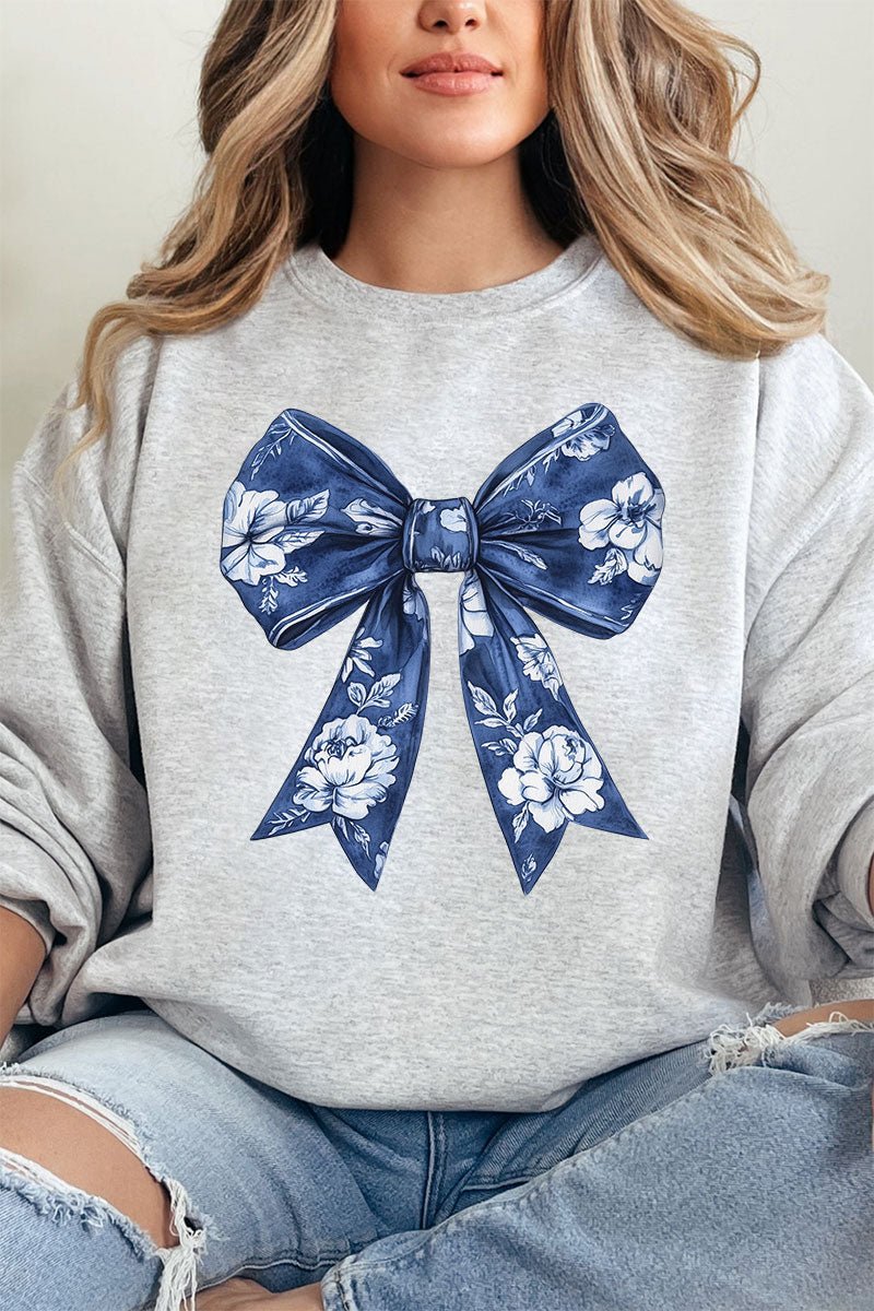 Imperial Blue Chinoiserie Bow Unisex NuBlend Crew Sweatshirt - Wholesale Accessory Market