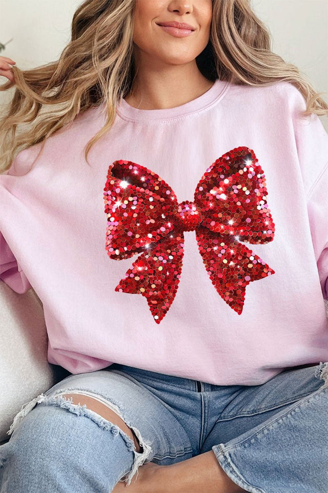 Faux Sequin Red Coquette Bow Unisex NuBlend Crew Sweatshirt - Wholesale Accessory Market