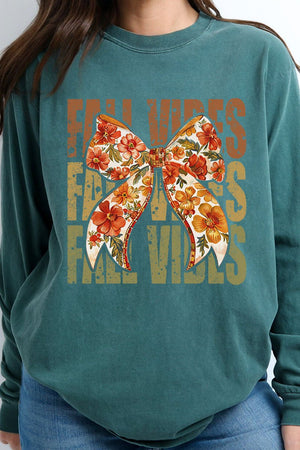 Fall Vibes Floral Coquette Comfort Colors Heavyweight Long Sleeve T-Shirt - Wholesale Accessory Market