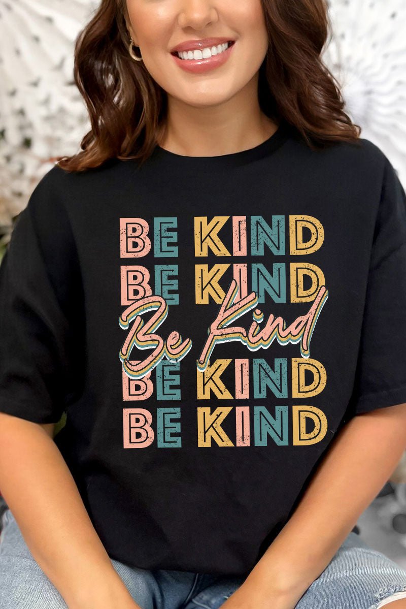 Colorful Stacked Be Kind Combed Cotton T-Shirt - Wholesale Accessory Market