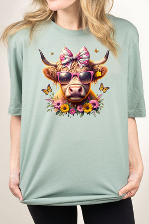 Glam Spring Highland Cow Combed Cotton T-Shirt - Wholesale Accessory Market