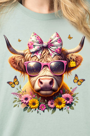 Glam Spring Highland Cow Combed Cotton T-Shirt - Wholesale Accessory Market