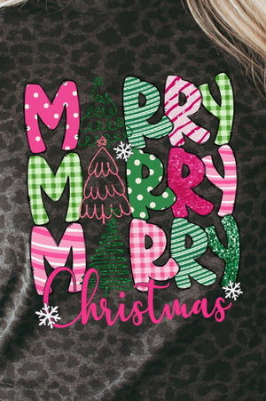 Green And Pink Merry Christmas Fine Jersey Tee - Wholesale Accessory Market