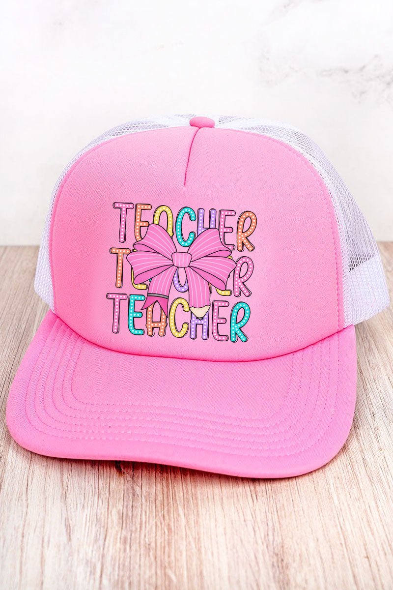 Colorful Teacher Coquette Bow Foam Front Mesh Trucker Cap - Wholesale Accessory Market