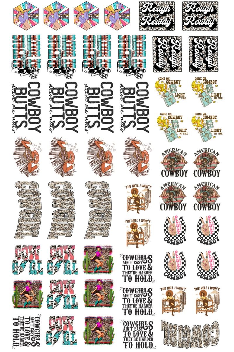 22 x 36 Cowgirl/Cowboy Pre-Made Hat Gang Sheet - Wholesale Accessory Market