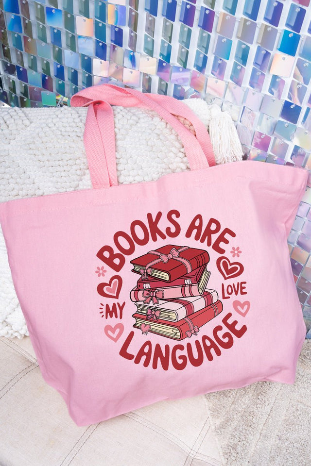 Books Are My Love Language Canvas Jumbo Tote - Wholesale Accessory Market