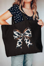 Cow Print Coquette Bow Canvas Jumbo Tote - Wholesale Accessory Market