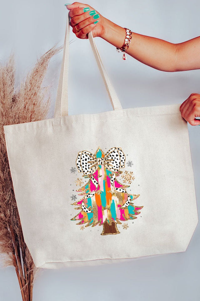 Glitzy Christmas Tree Canvas Jumbo Tote - Wholesale Accessory Market