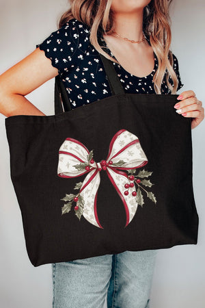 Mistletoe Moment Bow Canvas Jumbo Tote - Wholesale Accessory Market