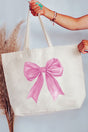 Pink Watercolor Bow Canvas Jumbo Tote - Wholesale Accessory Market