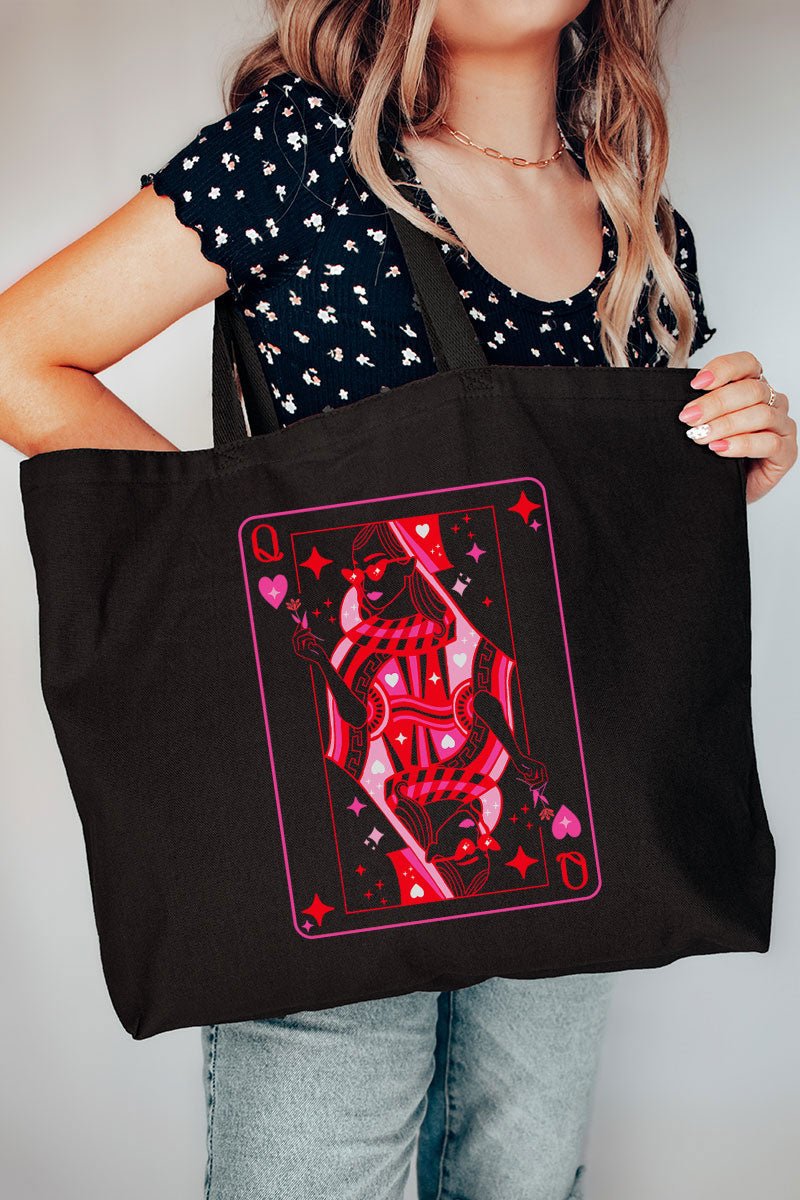 Queen Of Hearts Canvas Jumbo Tote - Wholesale Accessory Market