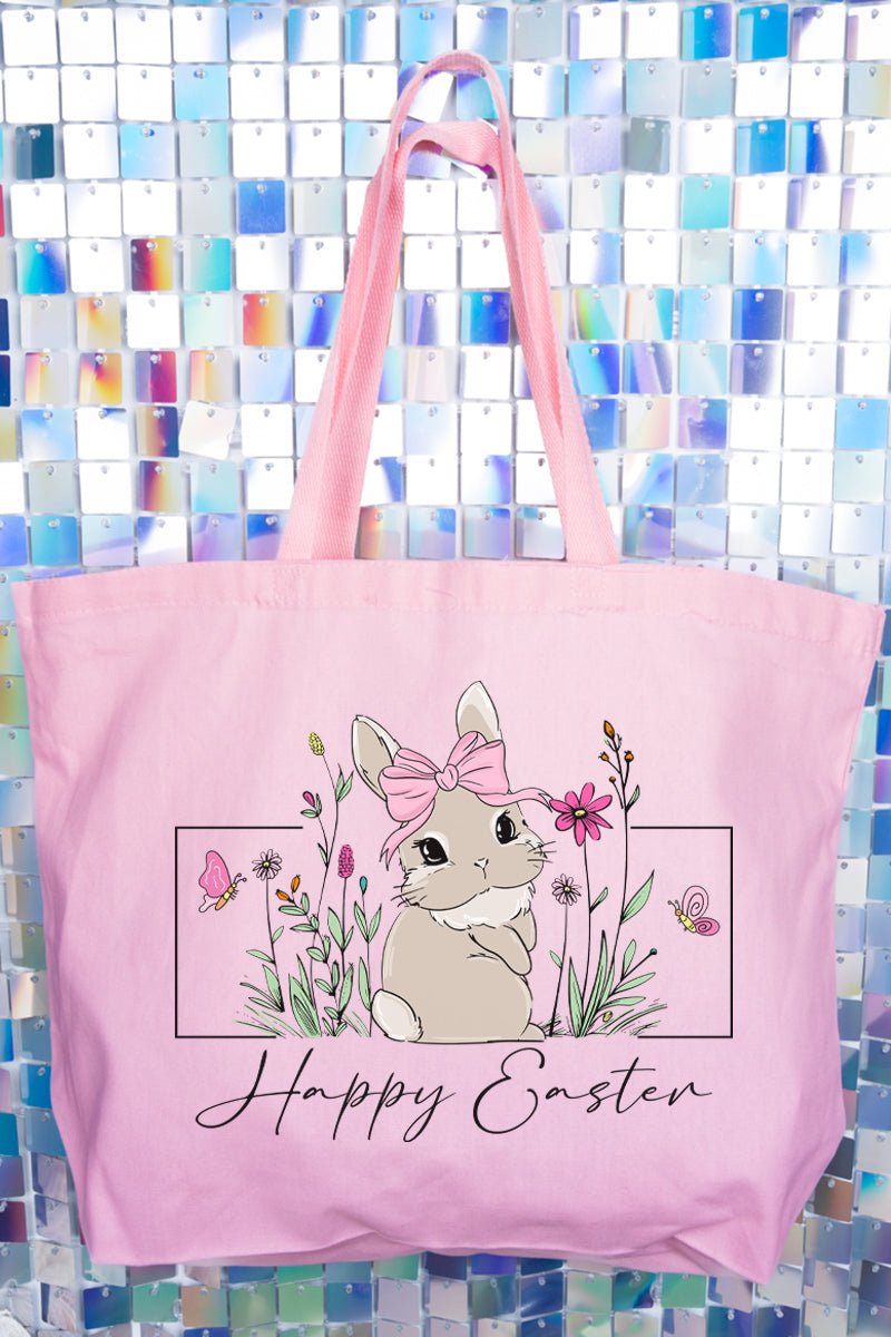 Bunny Girl Happy Easter Canvas Jumbo Tote - Wholesale Accessory Market