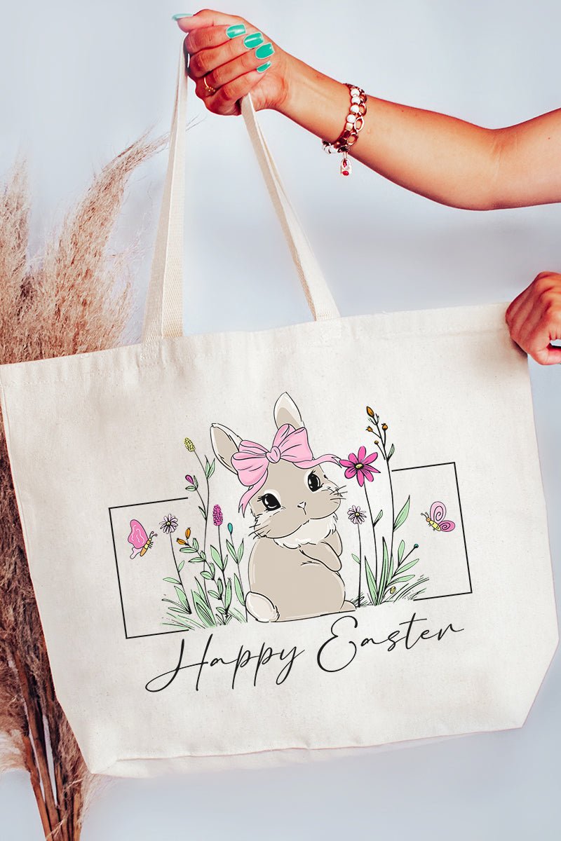 Bunny Girl Happy Easter Canvas Jumbo Tote - Wholesale Accessory Market