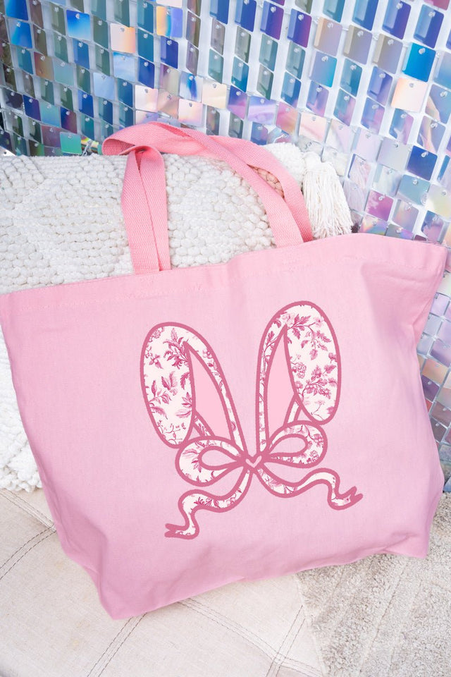 Mauve Chinoiserie Bunny Ears Canvas Jumbo Tote - Wholesale Accessory Market