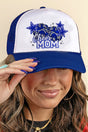 Faux Patch Royal Blue Cheer Mom Transfer Foam Mesh Back Trucker Cap - Wholesale Accessory Market