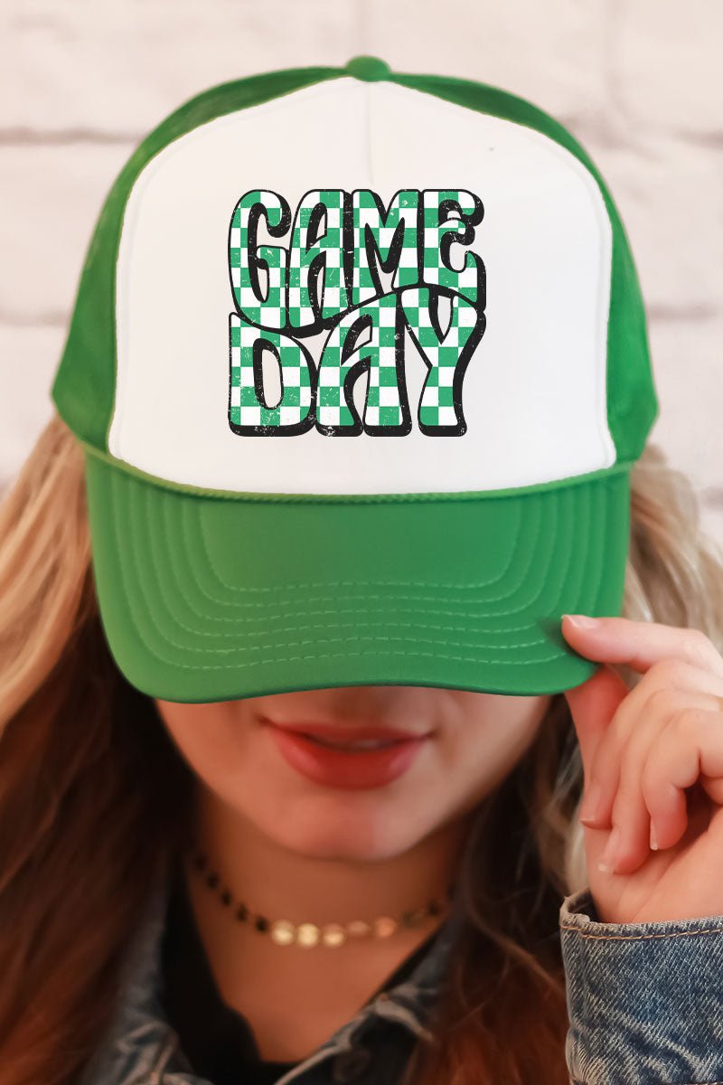 Green Checkered Game Day Foam Mesh Back Trucker Cap - Wholesale Accessory Market