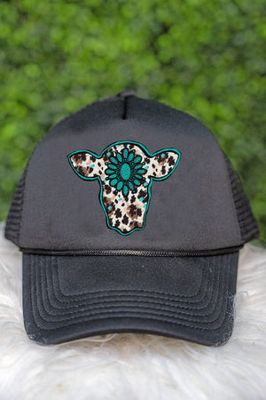 Leopard Concho Cow Foam Mesh Back Trucker Cap - Wholesale Accessory Market