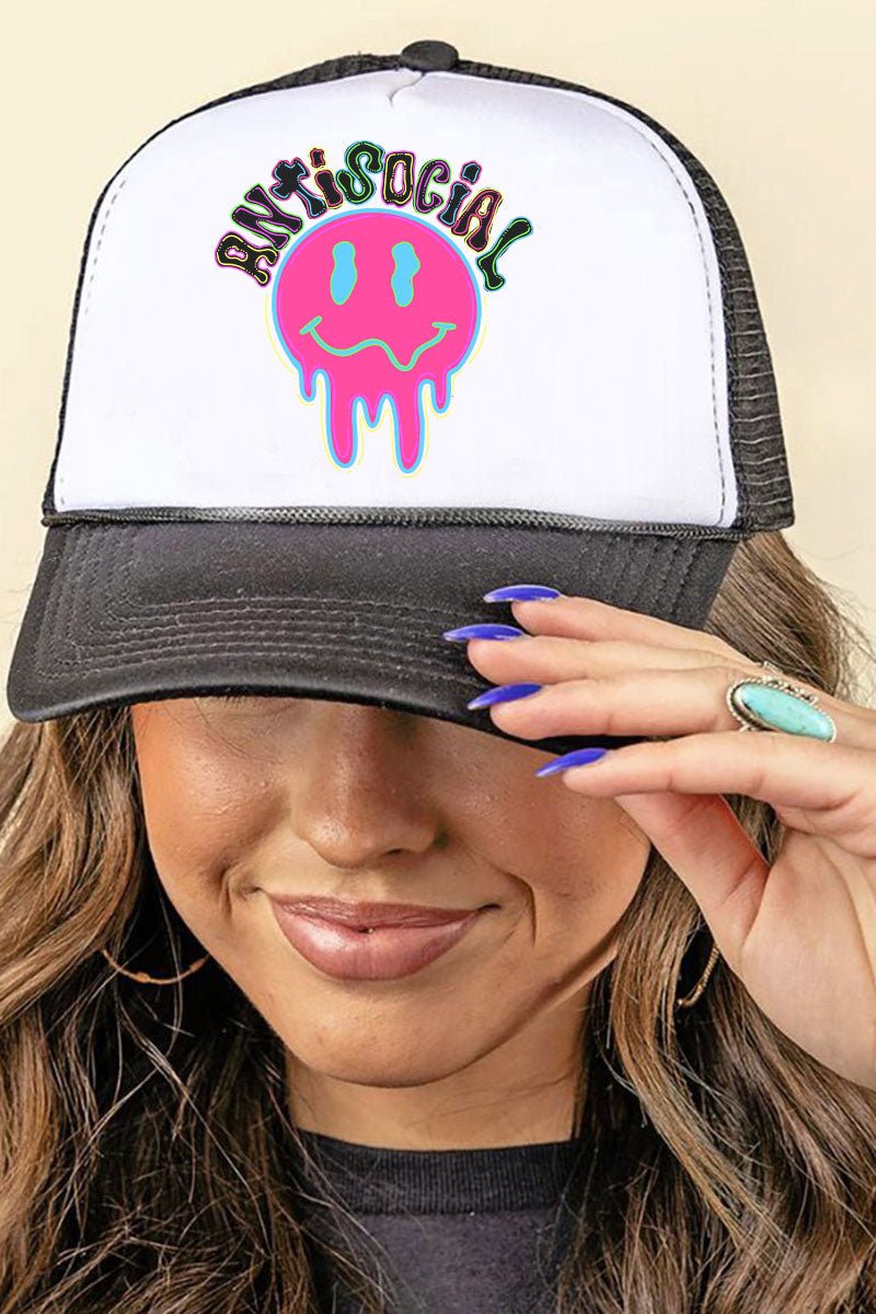 Neon Antisocial Smile Foam Mesh Back Trucker Cap - Wholesale Accessory Market