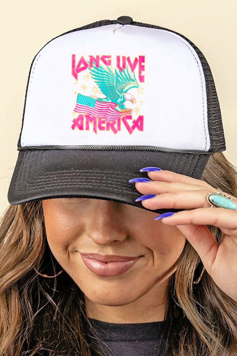 Pink Long Live America Foam Mesh Back Trucker Cap - Wholesale Accessory Market