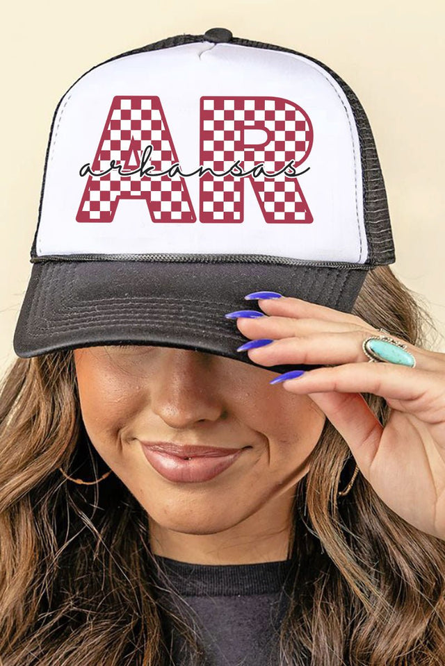 Arkansas Checkered Foam Mesh Back Trucker Cap - Wholesale Accessory Market