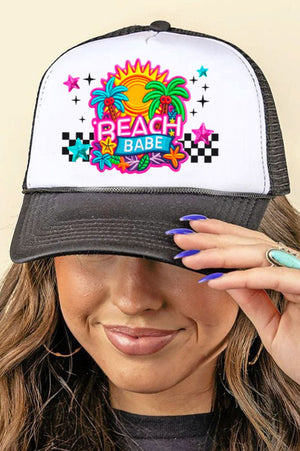 Faux Patch Beach Babe Transfer Foam Mesh Back Trucker Cap - Wholesale Accessory Market