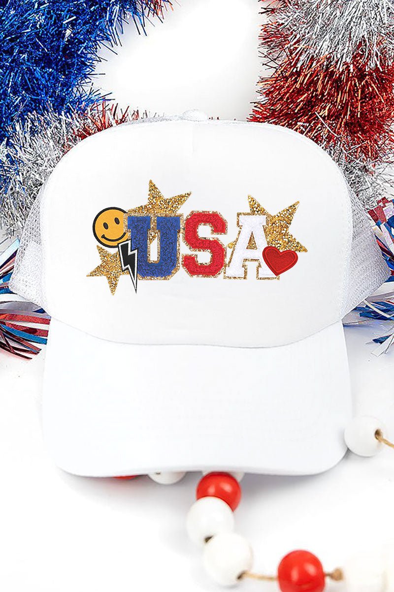 Faux Patch Chenille USA Transfer Foam Mesh Back Trucker Cap - Wholesale Accessory Market