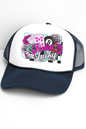 Faux Patch Feeling Lucky Transfer Foam Mesh Back Trucker Cap - Wholesale Accessory Market