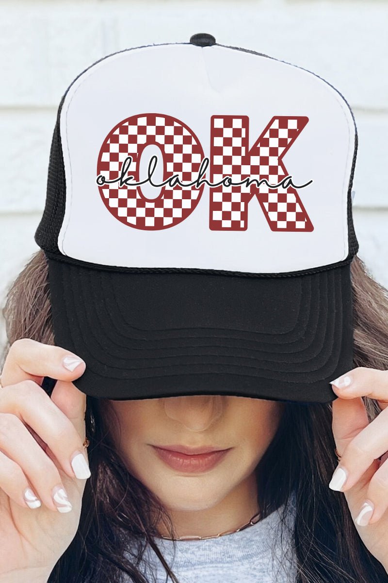 Oklahoma Checkered Foam Mesh Back Trucker Cap - Wholesale Accessory Market