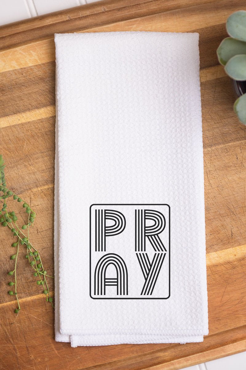 Black Retro Style Pray Waffle Kitchen Towel - Wholesale Accessory Market