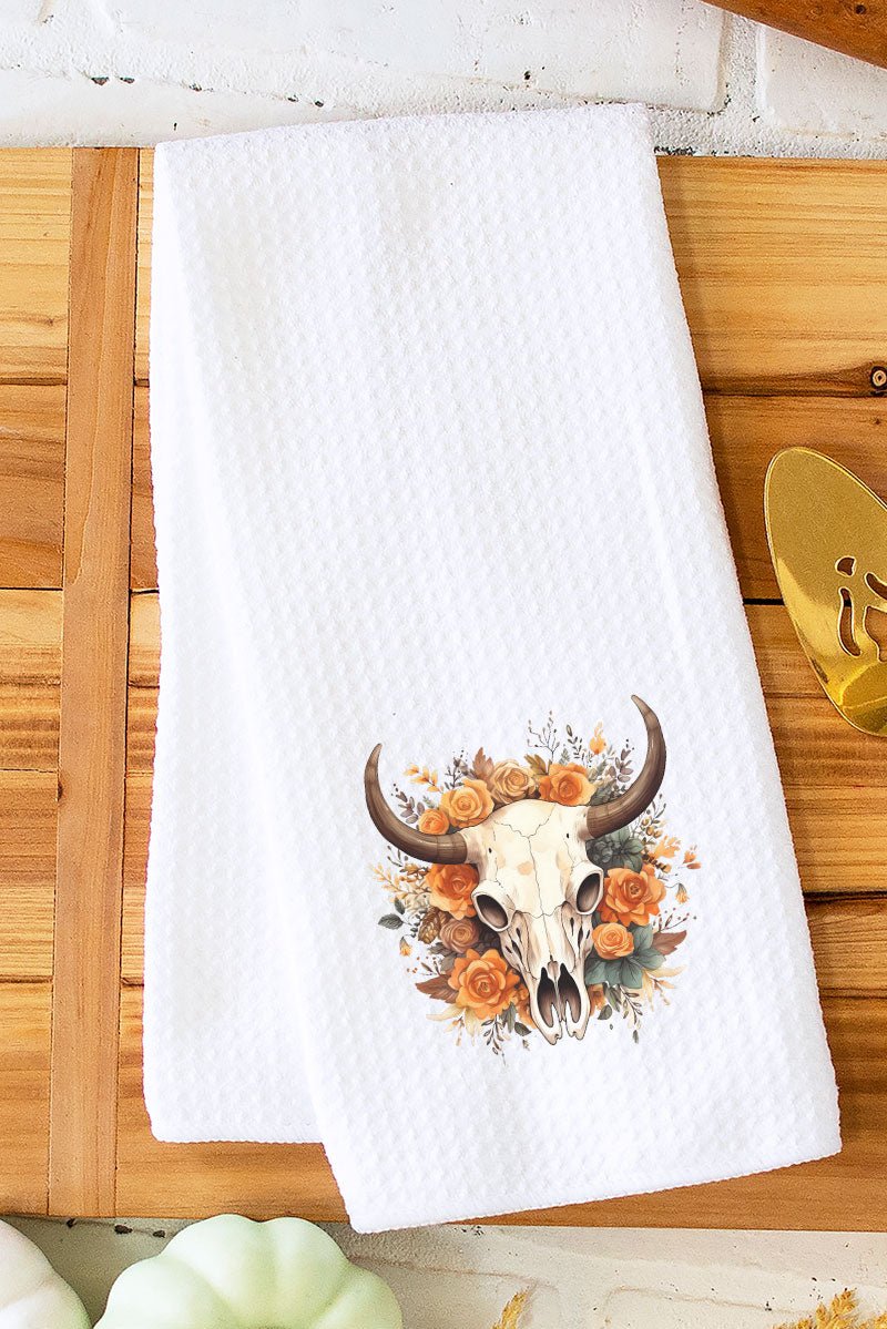 Boho Autumn Steer Waffle Kitchen Towel - Wholesale Accessory Market