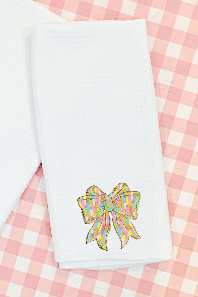 Brushed Peep Coquette Bow Waffle Kitchen Towel - Wholesale Accessory Market