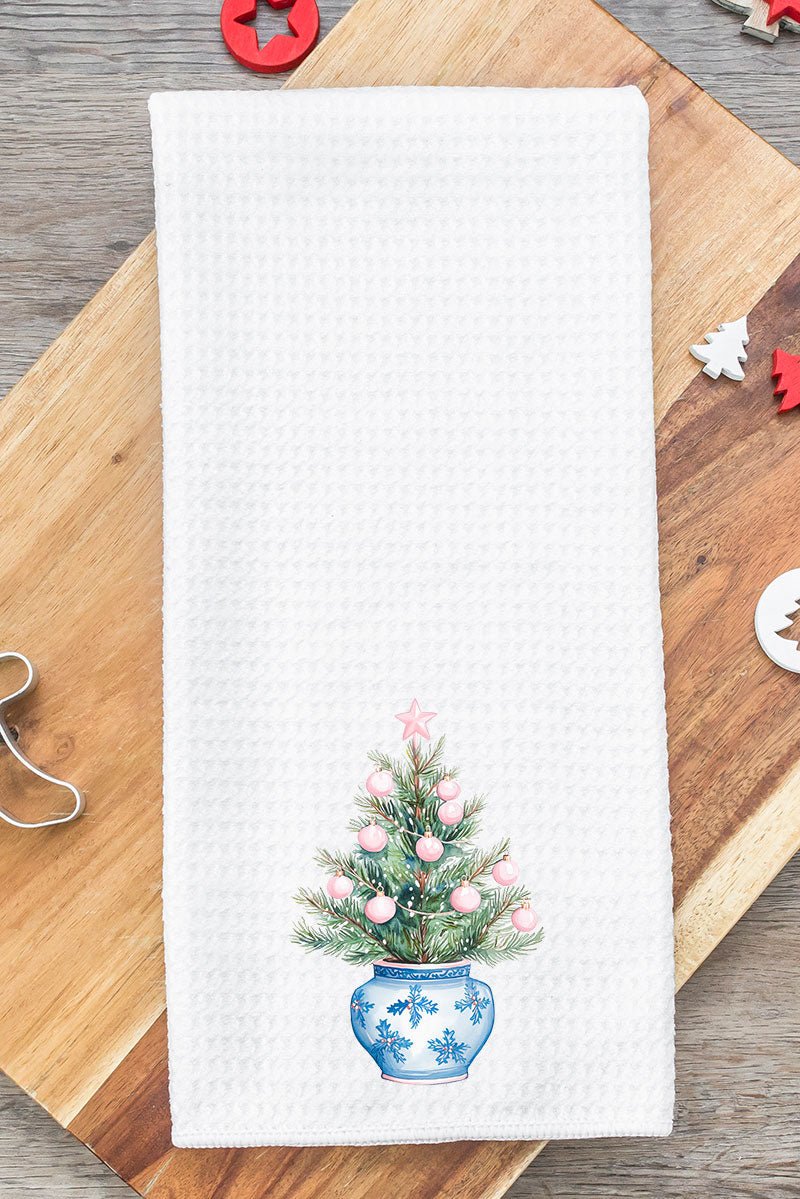 Chinoiserie Pink Ornament Tree Waffle Kitchen Towel - Wholesale Accessory Market