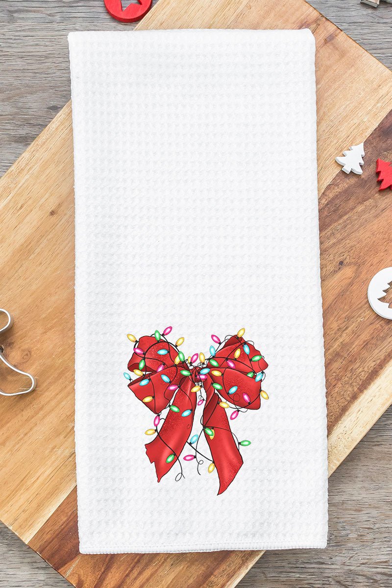 Christmas Lights Coquette Bow Waffle Kitchen Towel - Wholesale Accessory Market