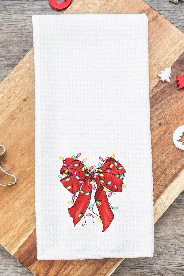 Christmas Lights Coquette Bow Waffle Kitchen Towel - Wholesale Accessory Market