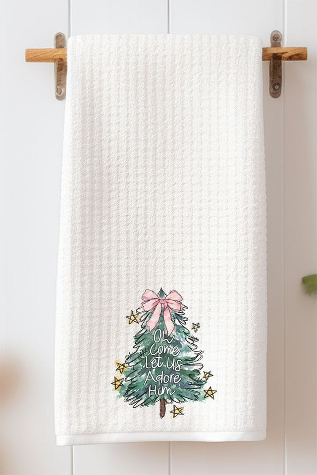 Christmas Tree Let Us Adore Him Waffle Kitchen Towel - Wholesale Accessory Market