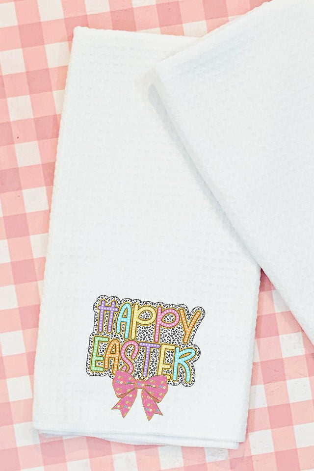 Colorful Happy Easter Bow Waffle Kitchen Towel - Wholesale Accessory Market