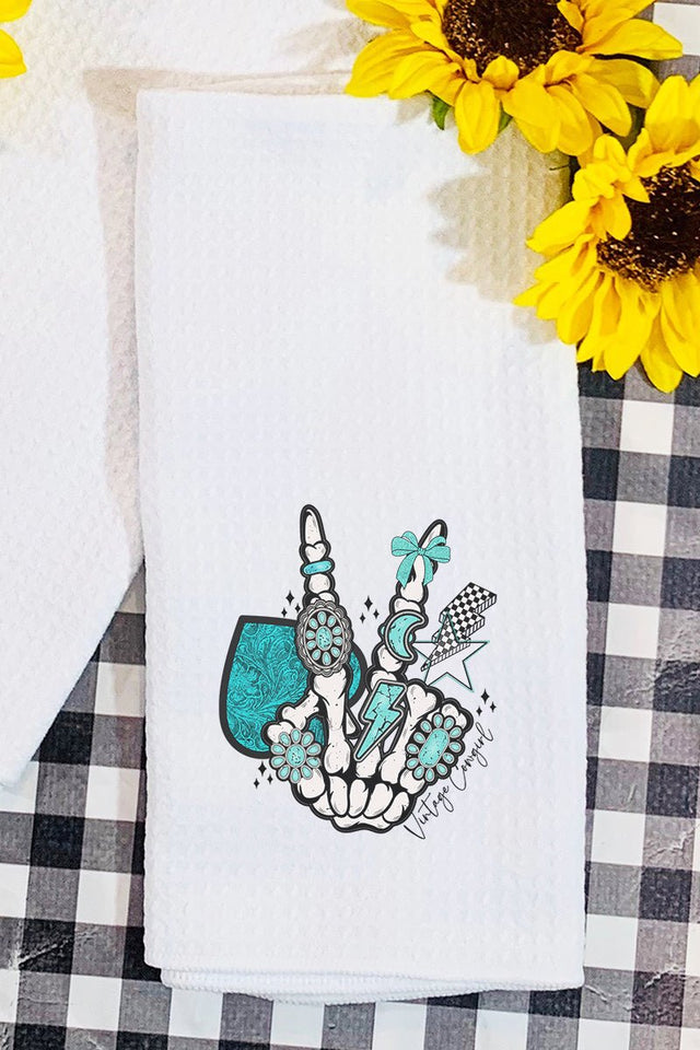 Cowgirl Skeleton Peace Waffle Kitchen Towel - Wholesale Accessory Market