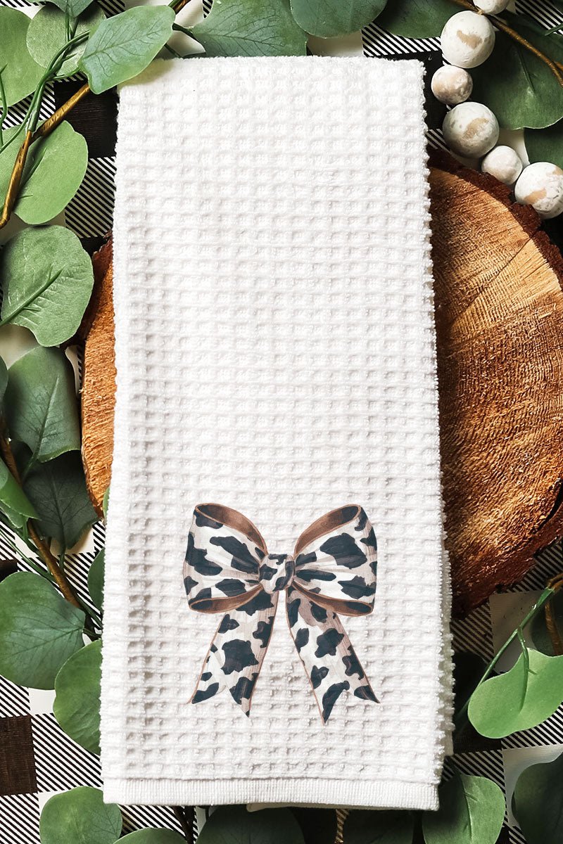 Cow Print Coquette Bow Waffle Kitchen Towel - Wholesale Accessory Market