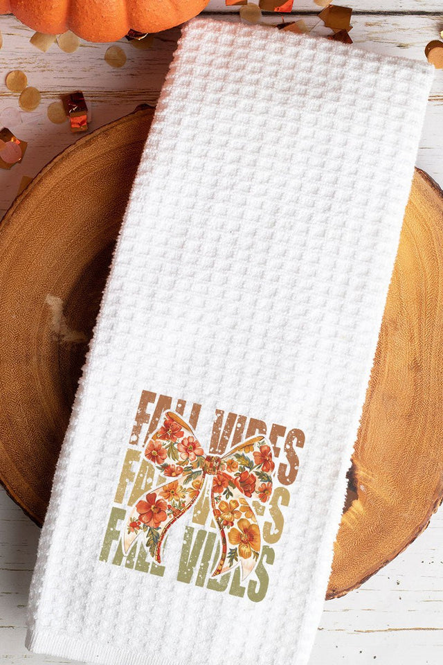 Fall Vibes Floral Coquette Waffle Kitchen Towel - Wholesale Accessory Market