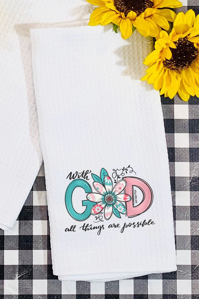 Floral With God Waffle Kitchen Towel - Wholesale Accessory Market