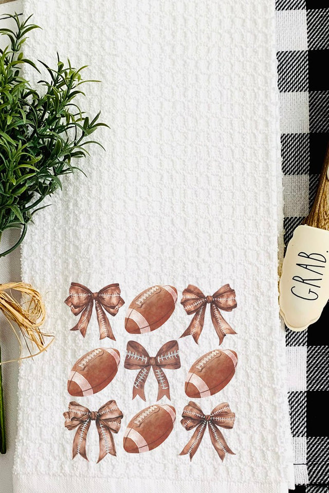 Footballs And Coquette Bows Waffle Kitchen Towel - Wholesale Accessory Market