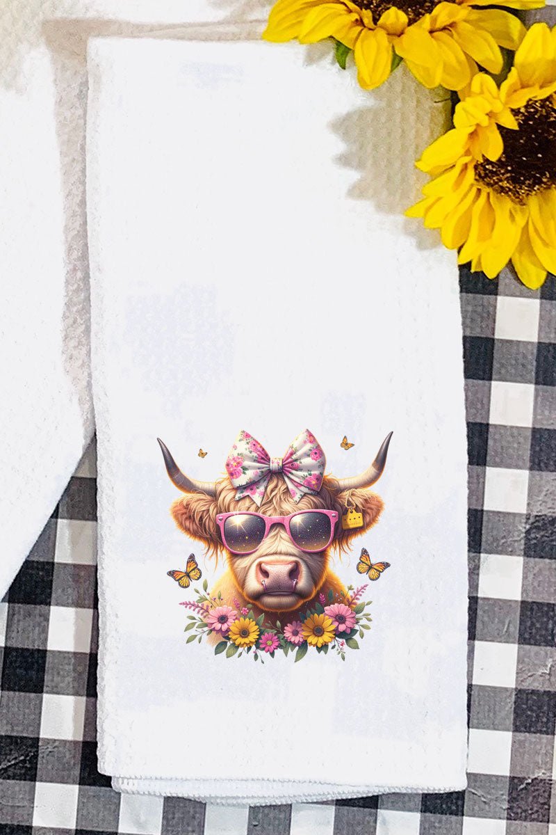 Glam Spring Highland Cow Waffle Kitchen Towel - Wholesale Accessory Market