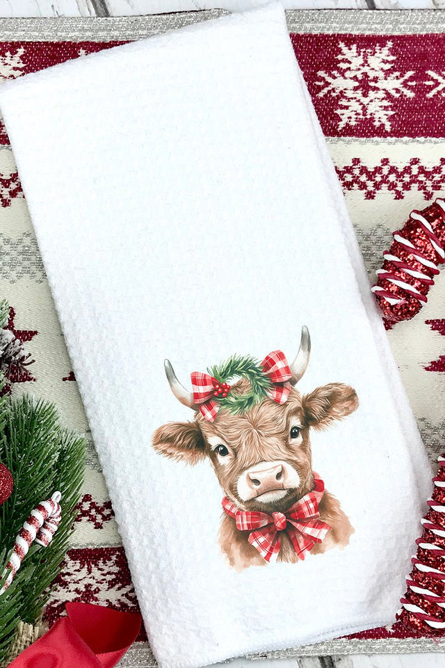 Happy Heifers Christmas Waffle Kitchen Towel - Wholesale Accessory Market