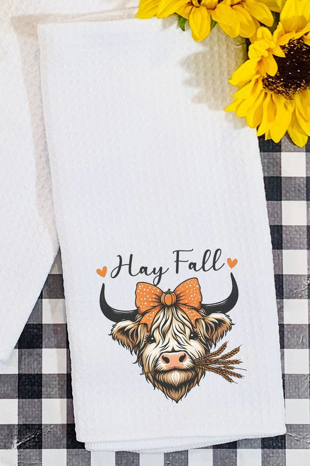 Hay Fall Cow Waffle Kitchen Towel - Wholesale Accessory Market