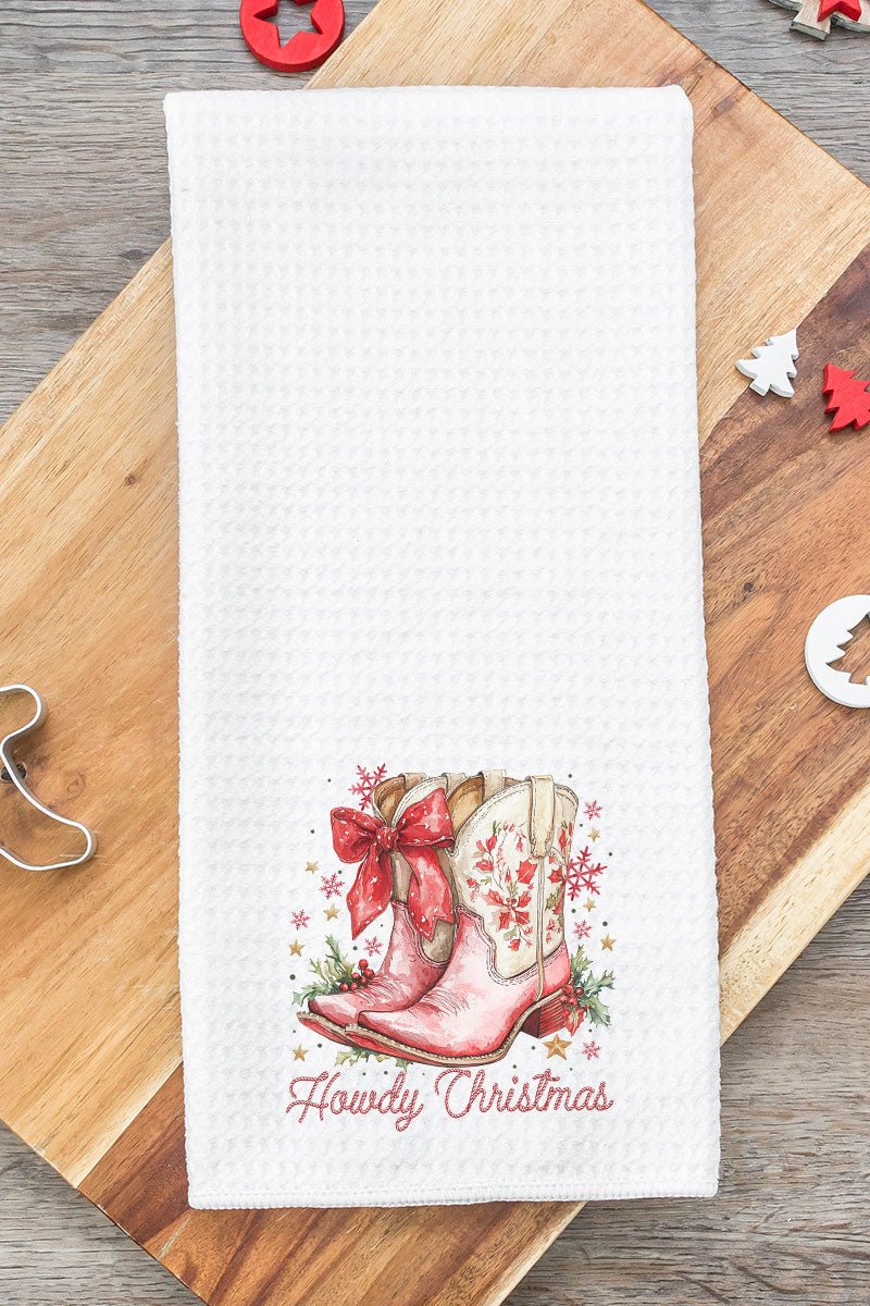 Howdy Christmas Coquette Boots Waffle Kitchen Towel - Wholesale Accessory Market