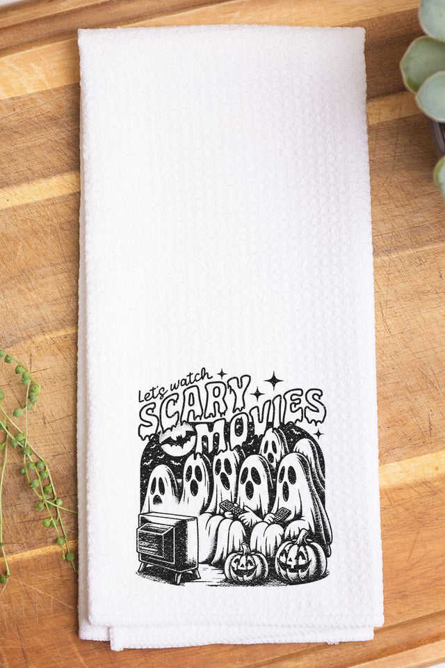 Let's Watch Scary Movies Waffle Kitchen Towel - Wholesale Accessory Market