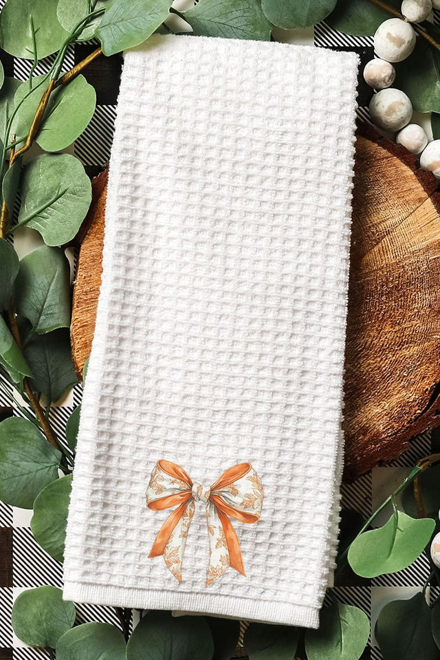 Orange Chinoiserie Bow Waffle Kitchen Towel - Wholesale Accessory Market